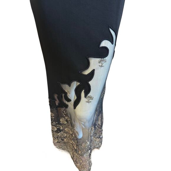 VTG Y2K 90s CACHE BLK Whimsygoth Maxi Dress Sheer Mesh Embroidered Floral Formal - Picture 5 of 6